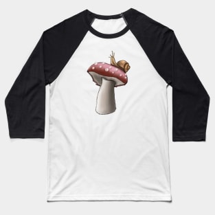 A snail Sitting on a Mushroom Illustration Baseball T-Shirt